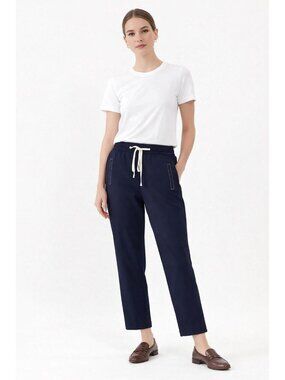 J.Crew Navy Elastic Waist Pants M Drawstring Stretch Casual Clean Look